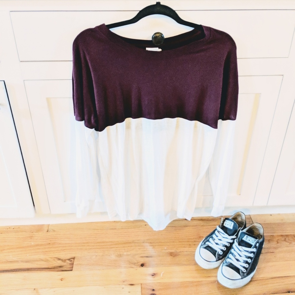 PINK colorblock long sleeve Maroon/White